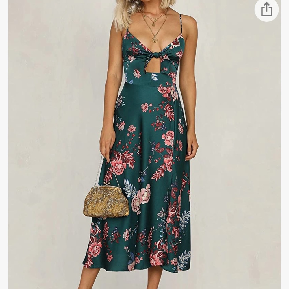 Midi Satin Floral Dress